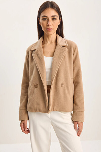 Efnaz style Women's Double-Breasted Collar Lined Cashmere Camel Jacket Coat w...