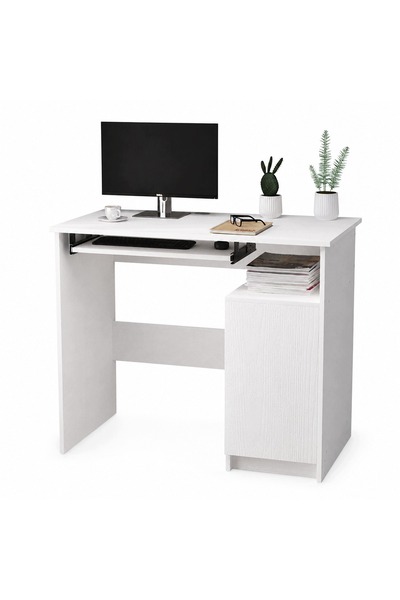 Muvu Birou pentru computer cu raft pentru tastatură, alb, practic, cu dulap î...