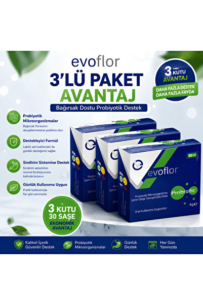 Evoflor Probiyotik Mikroorganizma Içeren Takviye Edici Gıda 10 Saşe 3'lü Paket
