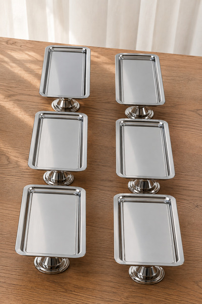 MGEStore 6-Piece Silver Color Metal Leg Rectangular Baton Presentation Tray S...