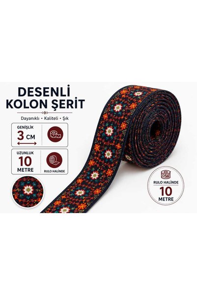 aurellen Desenli Çanta Kolonu 3 cm 10 Metre – Etnik Desenli Dokuma Şerit Çant...
