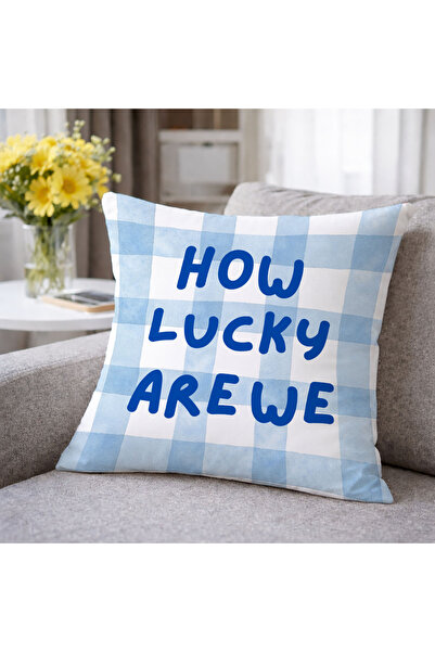 Evmila How Lucky Are We Blue Checkerboard Decorative Throw Pillow Cover Moder...