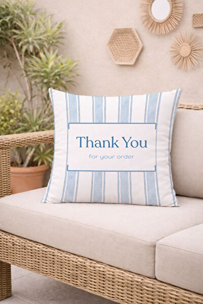 Evmila Thank You Blue Striped Text Printed Decorative Throw Pillow Cover Mode...