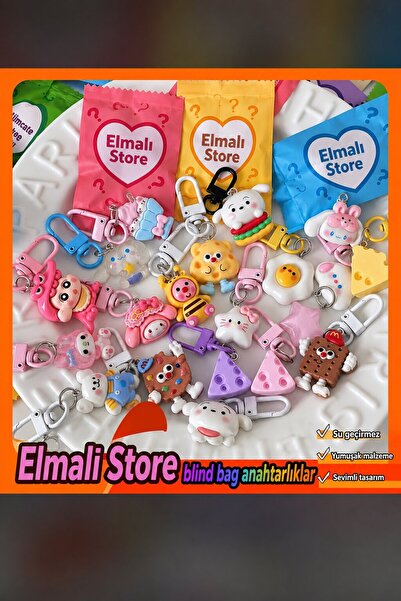 ELMALI STORE Sevimli Figürlü Blind Bag Anahtarlık " 2 Adet " - Sürpriz Paket ...