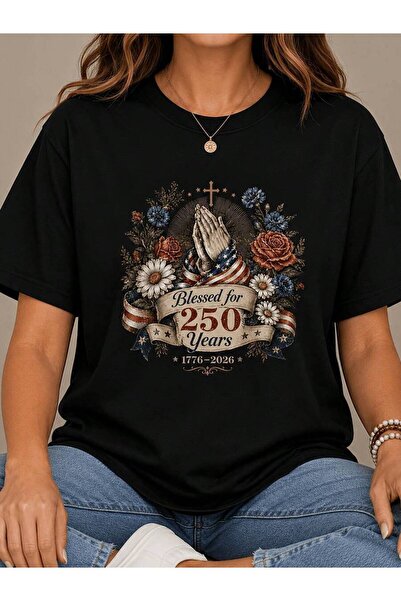 25W Plus Size, Women's Blessed For 250 Years Graphic T-Shirt, Patriotic Prayi...