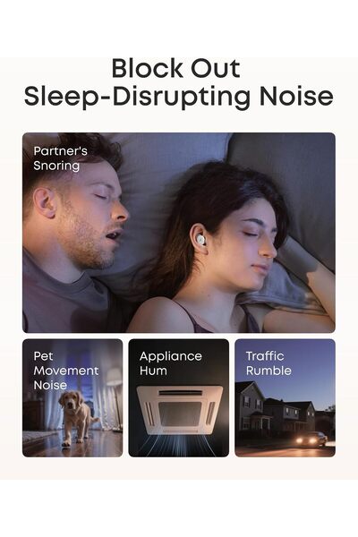 Soundcore سماعات أذن خاصة للنوم A30 من أنكر، مع خاصية إلغاء الضوضاء النشطة، وتقنية تخفيض الضوضاء الناتجة عن الشخير، مريحة للنائمين على الجانب (لون أبيض فاتح)