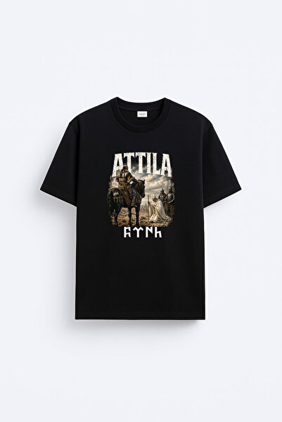 cesita Old Hun King Attila Printed Crew Neck Black T-Shirt T-Shirt