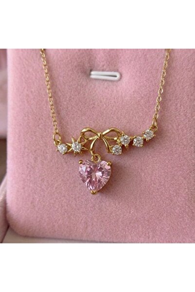 Heda Jewelry قلادة على شكل شريط قلب - قلادة نسائية من الفولاذ مع شكل شريط ذهب...