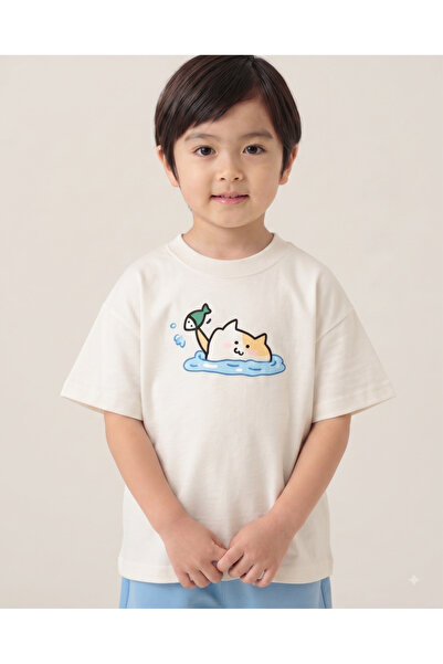 babytex Cat Catching Fish Printed Children's Oversize T-Shirt 100% Cotton Unisex