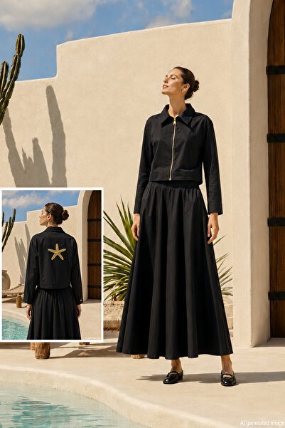 Missemramiss Missemramis Brooch Detailed Jacket Skirt Nolia Set 5262 Black