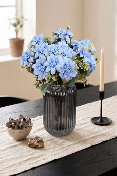 Yapay Çiçek Deposu Artificial Flower 7-Piece Bliss Dahlia Bunch 36 cm Blue