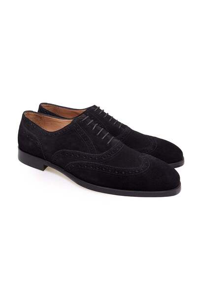 FRANCO CALVANI Black Color Lace-Up Genuine Suede Leather Men's Shoes