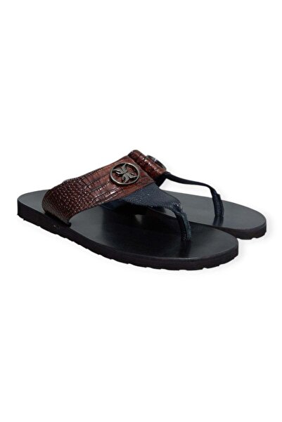 FRANCO CALVANI Brown Laceless Genuine Leather Men's Slippers