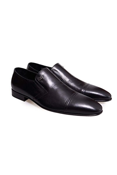 FRANCO CALVANI Black Color Laceless Genuine Leather Men's Shoes