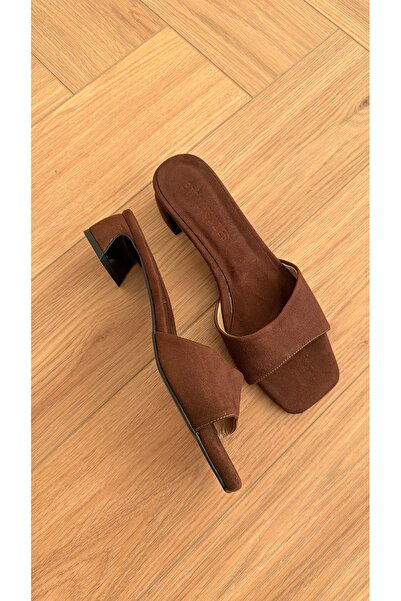 Eataly Shoes Vella Light Brown Suede Kitten Heeled Slippers