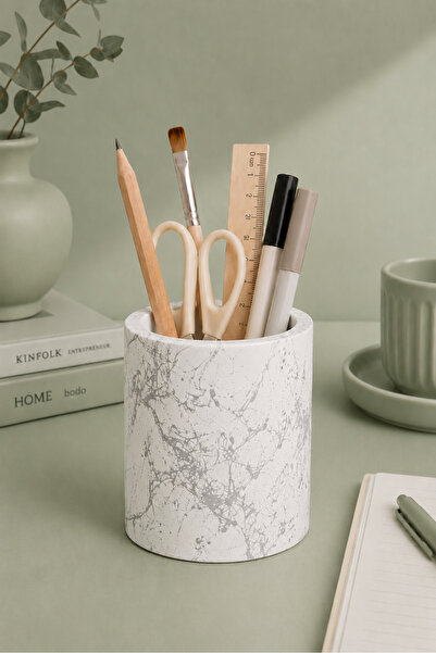 betonmall Concrete Pen Holder Handmade Desktop Organizer Pen Box Decorative O...