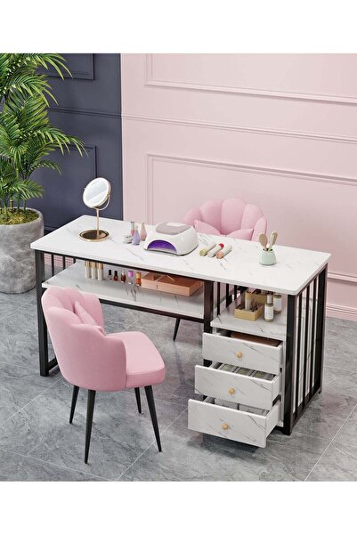 Generic Nail Desk with Storage - 3-Drawer Marble Vanity Table | Salon Manicur...