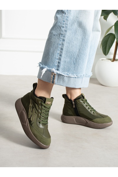 ALEMDAR AYAKKABI ELISA Πράσινα Γυναικεία Sneakers Μποτάκια με Κρυφό Τακούνι κ...