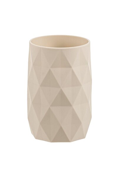Zâna Casei Round Beige Plastic Toothbrush Holder with Rhombus Pattern 7x11.5cm