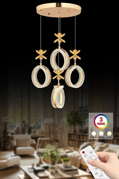 İstanbul Avize Yonca 4'Lü Gold 3 Renk Kumandalı Ledli Modern Led Avize