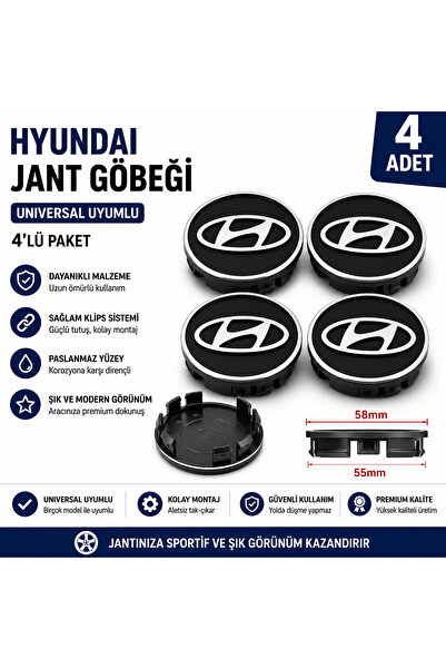 MemoDigital Universal Hyundai Jant Göbeği 58mm - 55mm 4 Adet