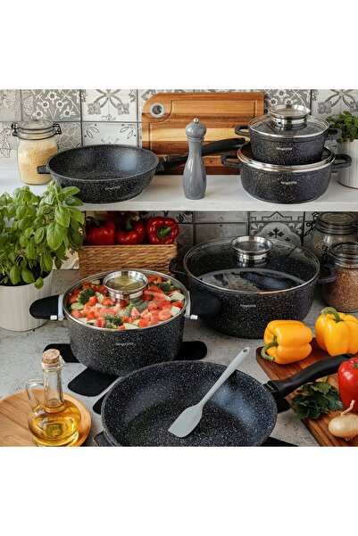 Konighoffer SET VASE DE GĂTIT MARMOREATE Inducție Gaz Capac Pollo 14el