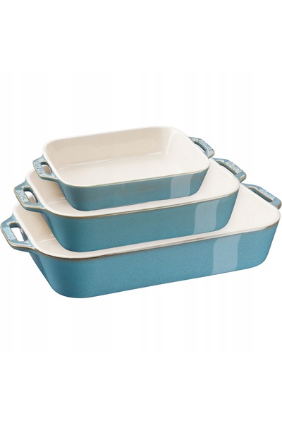 STAUB Set de gătit din 3 boluri dreptunghiulare, turcoaz antic