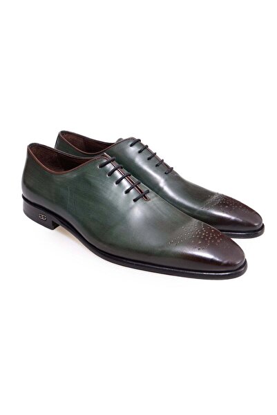 FRANCO CALVANI Green Color Lace-Up Genuine Leather Men's Shoes