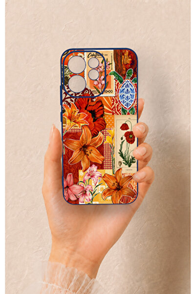 Vip Case Oppo Reno 15F Uyumlu Turuncu Zambak Desenli Silikon Kılıf