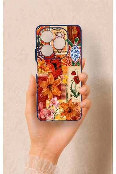 Vip Case Tecno Spark 20 Pro Compatible Orange Lily Patterned Silicone Case
