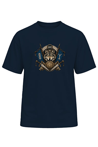 remonz Unisex Bozkurt Kayi Printed T-Shirt – Old Turkish Motif Wolf Pattern C...
