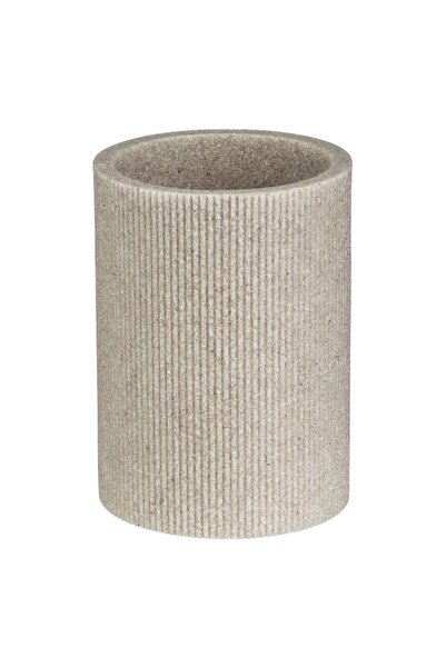 Zâna Casei Round Polyresin Beige Toothbrush Holder with Vertical Stripes 7.5x...
