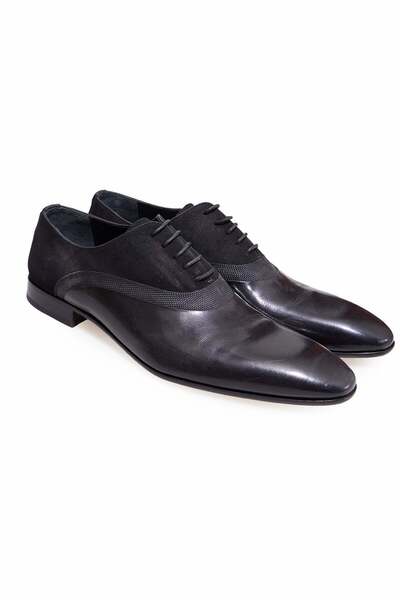 FRANCO CALVANI Black Color Lace-Up Genuine Leather Men's Shoes