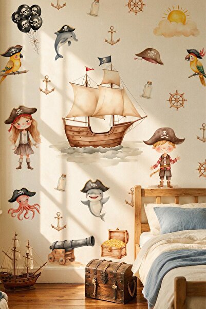 MSticker Children's Room Wall Sticker 103 Pieces Pirate Ship Treasure Sea The...