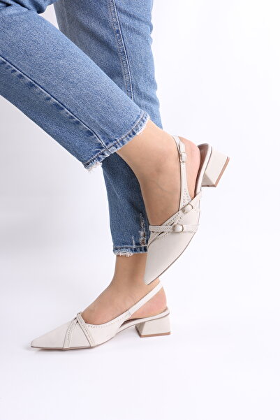 tulin women Belle Gold Staple Detailed Pointed Toe Ballerina Women's Heels