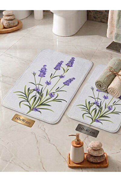 nnevora Set de 2 covorașe de baie 60x90 și 60x40 cm, covor moale de baie cu b...