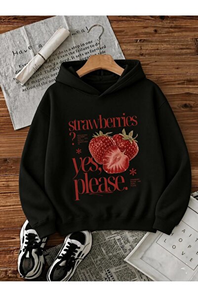 Oksit Sw Strawberries Yes, Please." Pre-Printed Colorful Women's Hooded Sweat...