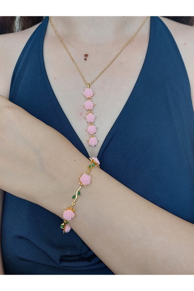 bijoux uniques gül detaylı çelik set
