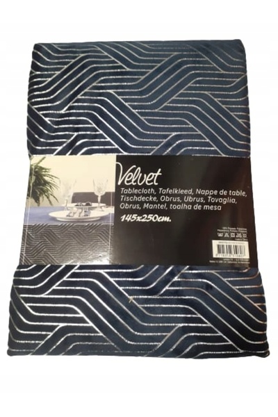 Velvet Față de masă Glamour din catifea 145 X 250 CM Albastru marin cu design...