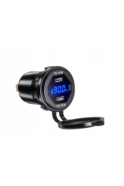 NO BRAND Priză de alimentare pentru motocicletă 2x USB Tip-C PD 90W cu voltmetru