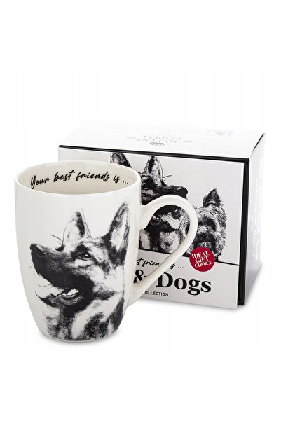 NO BRAND Cană de cafea/ceai din porțelan, cu model câine Ciobănesc German, 350ml