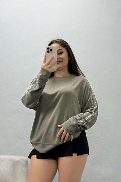 BELENDİR Women's Stripe Detailed Modal Sweat Khaki