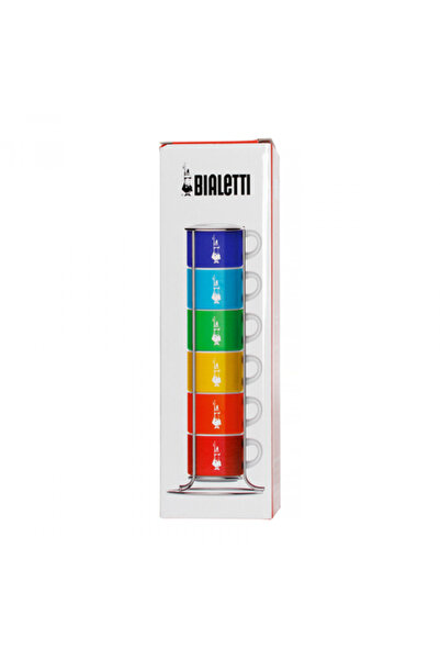 Bialetti Set de căni colorate cu suport, 6 bucăți, pentru espresso