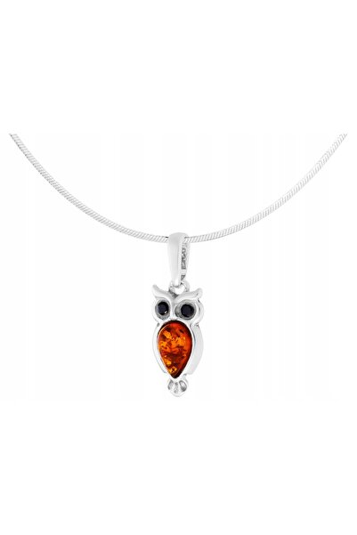 NO BRAND Colier choker scurt, argintiu, oxidat, cu bufniță, chihlimbar și zir...