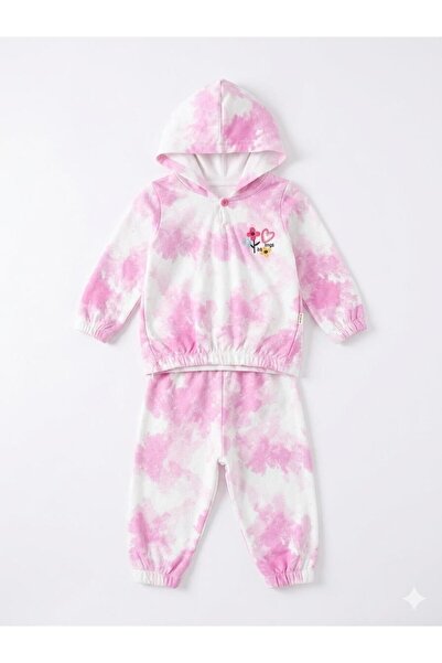 Maison Bebe Tongs Baby Girl Tie-Dye Patterned Hooded Embroidered Tracksuit Se...