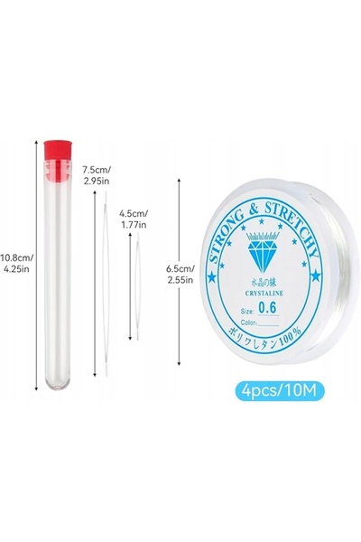 NO BRAND 4 bobine de fir elastic de 0,6 mm, rezistent, cu mărgele, pentru bij...