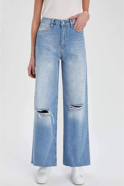NOBLEKIDS Girl's High Waist Wide Leg Jeans Blue