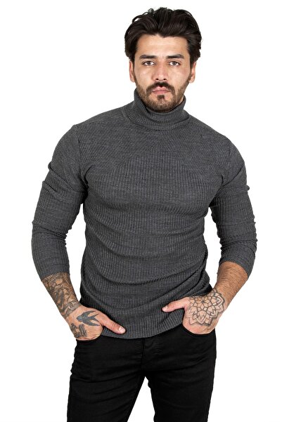 DeepSEA Чоловічий антрацитовий светр з рибальським коміром 2100016