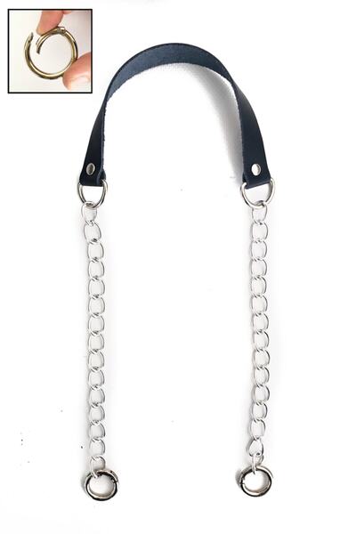 Alfa Tasarım Gerçek Deri Ve Zincir, Yaylı Halka Takım Çanta Sapı (75 Cm) - Gü...