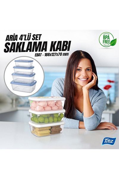 Titiz Plastik Aria Storage Container Set of 4 400ml-550ml-850ml-1200m